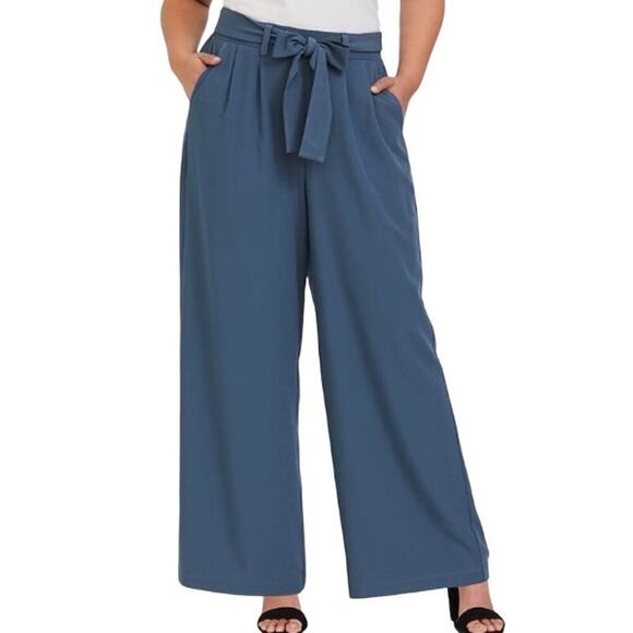 ModCloth NWT High Rise Belted Tie Wide Leg Pants Pull On Navy Blue Women's Sz 2 - Picture 1 of 6